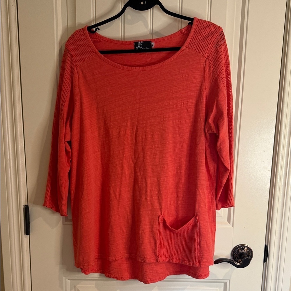 Finini Blouse Coral Cotton Front Pocket Women’s Size XL